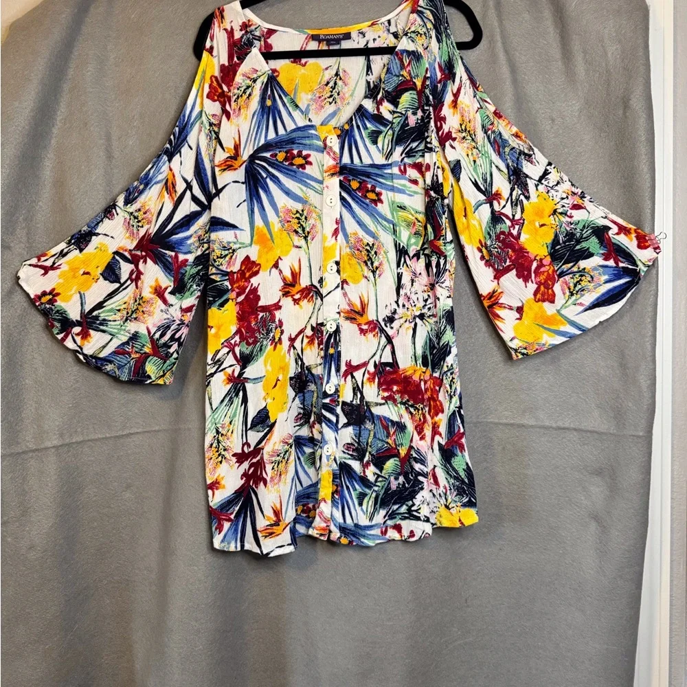 Floral Cold Shoulder Women's Top - Picture 1 of 6
